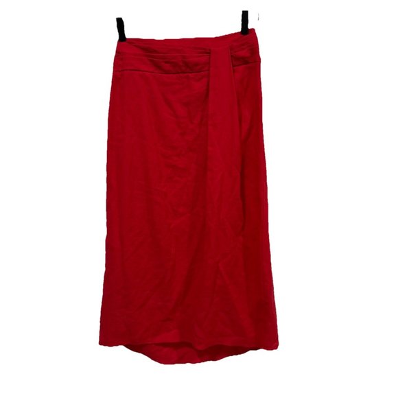 VINCE. Twist Front Detail 100% Cotton A-Line Skirt, Size 2- Poppy - $295 - Picture 6 of 14